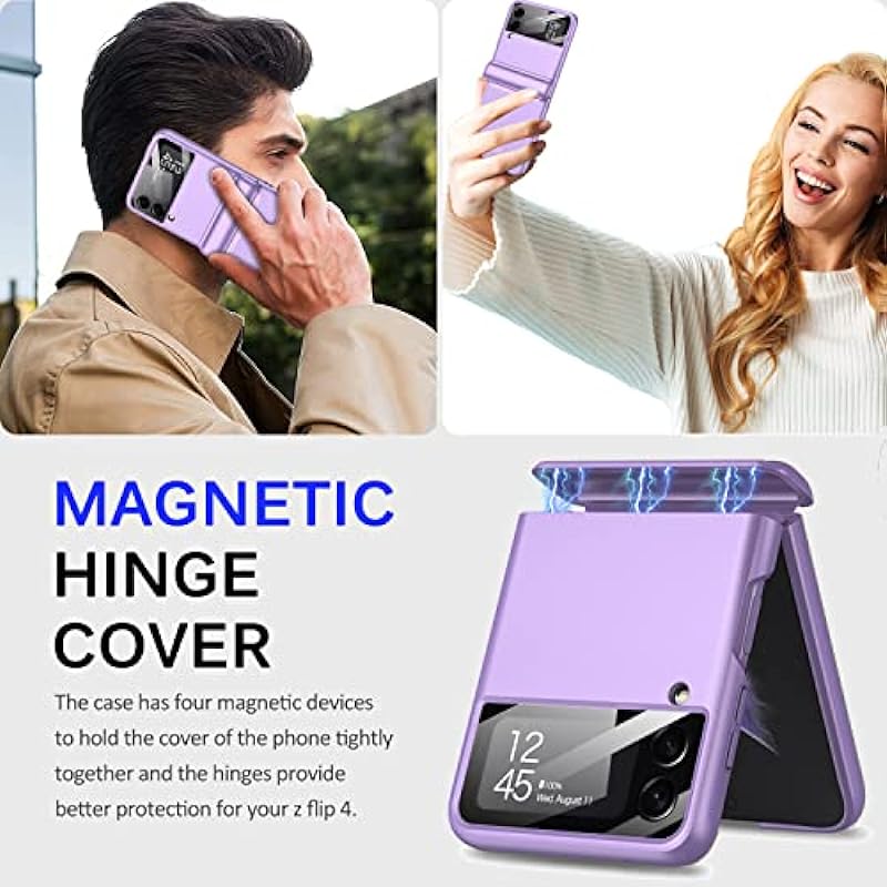 Miimall Compatible with Samsung Galaxy Z Flip 4 Case Hinge Protection, Ultra-Thin Hard PC Magnetic Hinge All-Inclusive Anti-Drop Camera Lens Protector Case for Samsung Galaxy Z Flip 4 5G 2022 (Purple)
