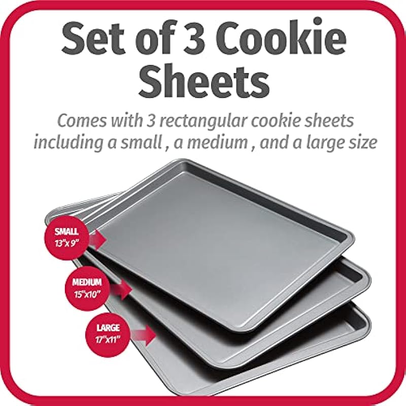 GoodCook Nonstick Steel 3-Piece Cookie Sheet Set, Gray, Small, Medium, Large
