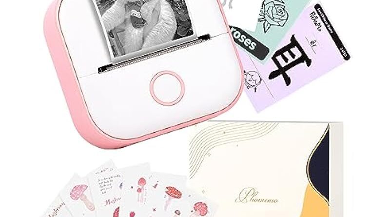 Mini Sticker Printer - Memoking T02 Small Thermal Printer for Phone, Portable Wireless Note Printer with 3 Rolls Paper for Children’s Day Birthday, Compatible with iOS & Android, Pink