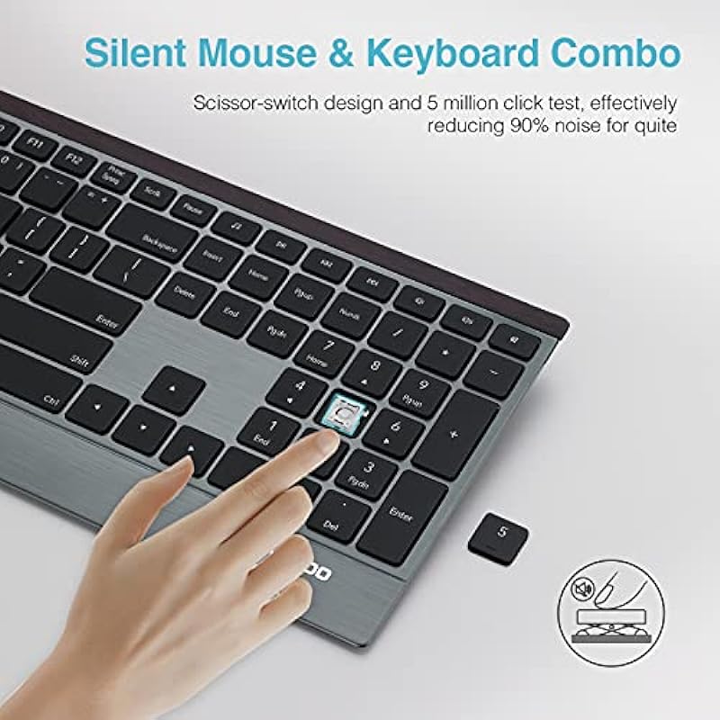 Wireless Keyboard and Mouse Combo – RAPOO 9500M Multi-Device Wireless Keyboard and Mouse Combo, Portable Ultra-Slim Keyboard and Mouse Set, Computer Keyboard for Windows XP/Vista/7/8/10 or Later