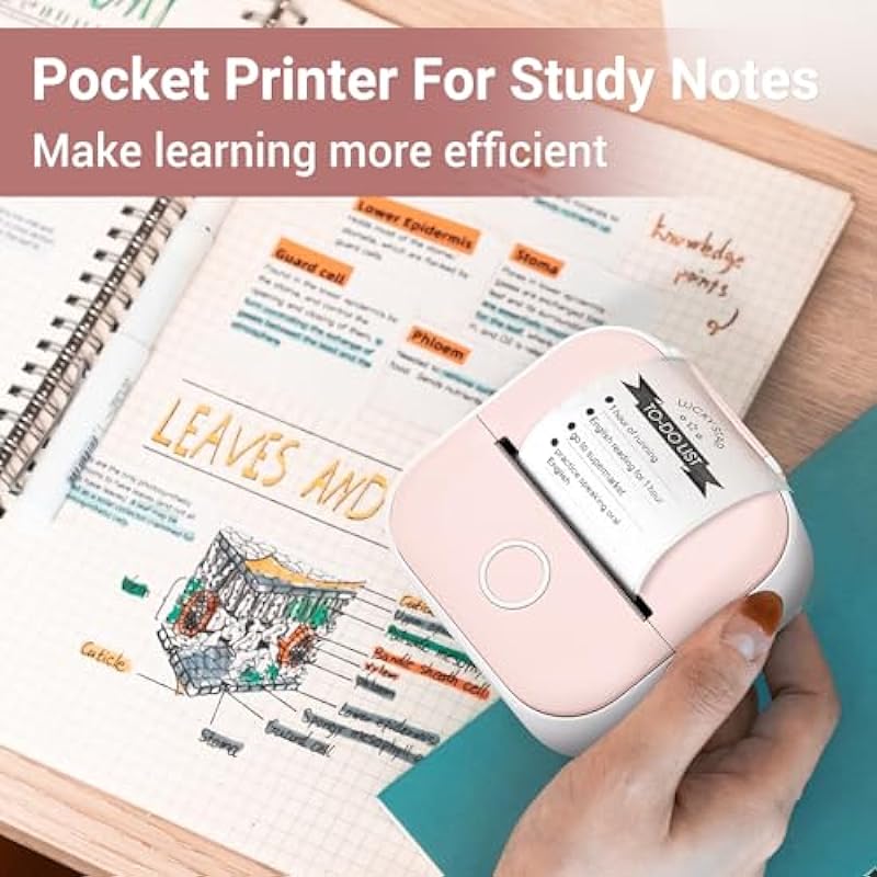 Sticker Printer, T02 Mini Printer Print Pod for iPhone, Inkless Bluetooth Photo Printer, Label Maker Portable Printer for Kids Gift List Note Journal Memo Work,Small Printer with 1 Thermal Paper Roll