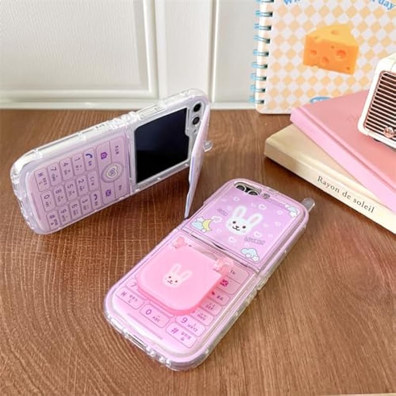 Kawaii Bunny Case for Galaxy Z Flip 5 with Hidden Stand, Girls Case for Galaxy Z Flip 5 Cute Pink Phone Print, Lovely Girly Kickstand Case for Galaxy Z Flip 5 with Screen Protective Cover (Pink Bunny)