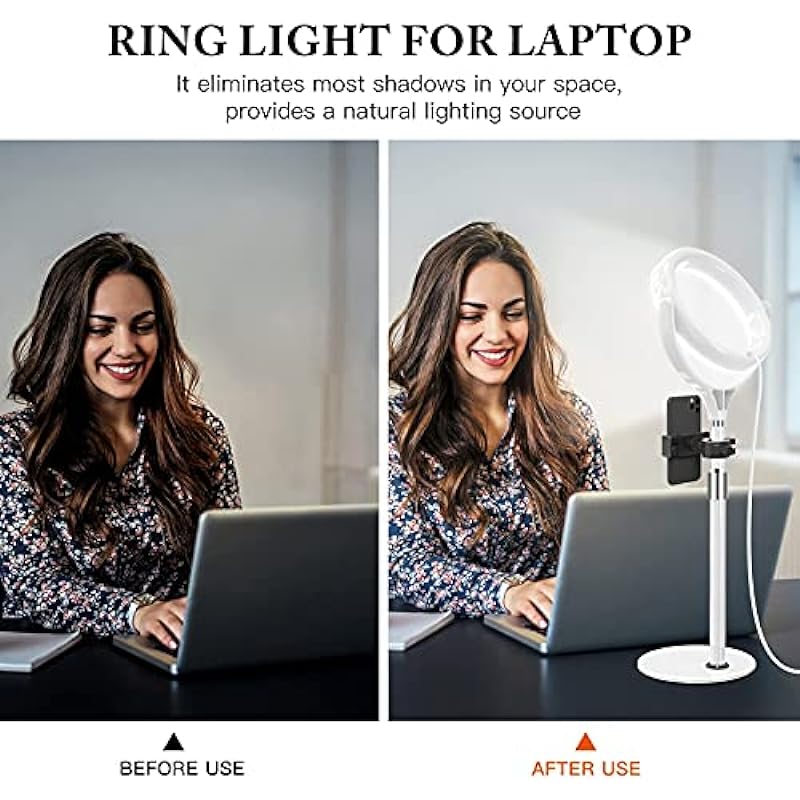 Ring Light with Stand, Desktop Ring Light with Phone Holder for Laptop/Video Conferencing/Webcam Lighting/Zoom Meetings, 8″ Selfie Ring Light for Makeup/Live Streaming/YouTube/Tiktok