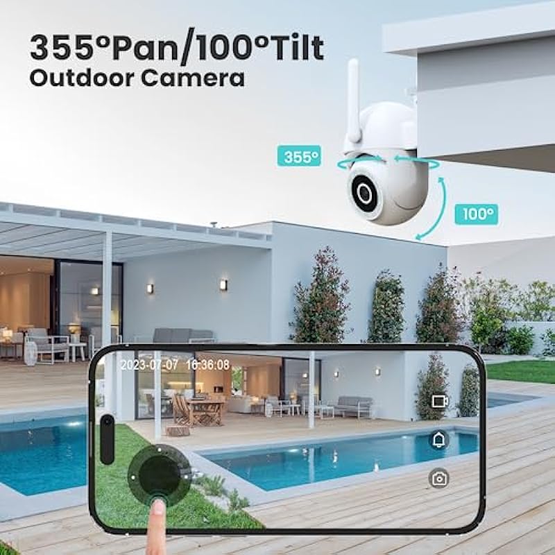 Little elf Outdoor Security Camera, 4MP Camera Surveillance Exterieur with 360° Motion Tracking, Home Security Cameras Wireless Outdoor with Color Night Vision, Motion Detection & Siren, APP, Alexa