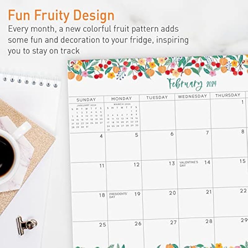 S&O Fruity 2024 Magnetic Fridge Calendar Runs from Now to December 2024 – Tear-Off Refrigerator Calendar to Track Events & Appointments – Magnetic Calendar for Fridge for Easy Planning – 8″x10″ in.