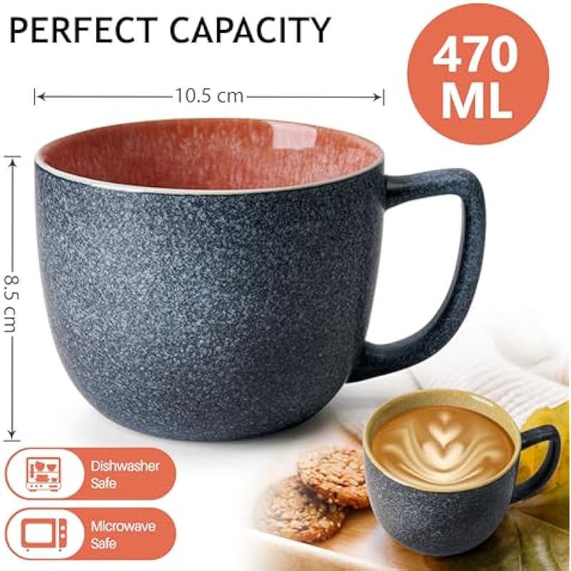 MIAMIO – 6 x 470 ml Coffee Cups/Mug Set/Coffee Cup Large/Modern Stoneware Coffee Mugs – Las Palmitas Collection