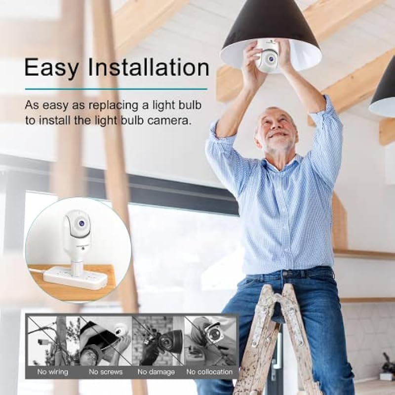 SYMYNELEC 5GHz/2.4GHz Light Bulb Security Camera Outdoor Waterproof, 5G Dual Band Wireless WiFi Light Socket Security Camera, 2K 4MP Smart Cam with Color Night Vision Human Motion Detection IP65 Alexa