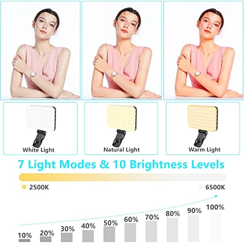 Anautin Selfie Light, 60 LED 2200mAh Rechargeable Clip Fill Video Light, 7 Light Modes, 10-Level Brightness, CRI 97+, Portable Clip on Light for Phone/Tablet/Laptop, Zoom Call Vlog Makeup TikTok Video Fill Light