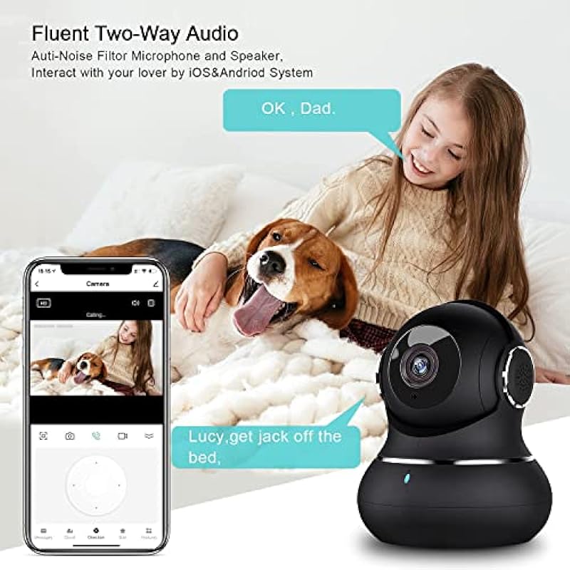Little elf Camera, 2K Pet Camera with 360° Motion Tracking, IR Night Vision, 2-Way Audio, [2023 New] Indoor Security Camera, WiFi Camera for Baby/Pet, Home Wireless Camera Work with Alexa