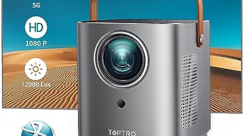 TOPTRO Mini Projector,5G WiFi Bluetooth Projector,12000 Lumens,1080P Supported,Home Theater Projector with Touch Screen Buttons,Portable Projector Compatible with iOS/Android/TV Stick/HDMI/USB/PS5