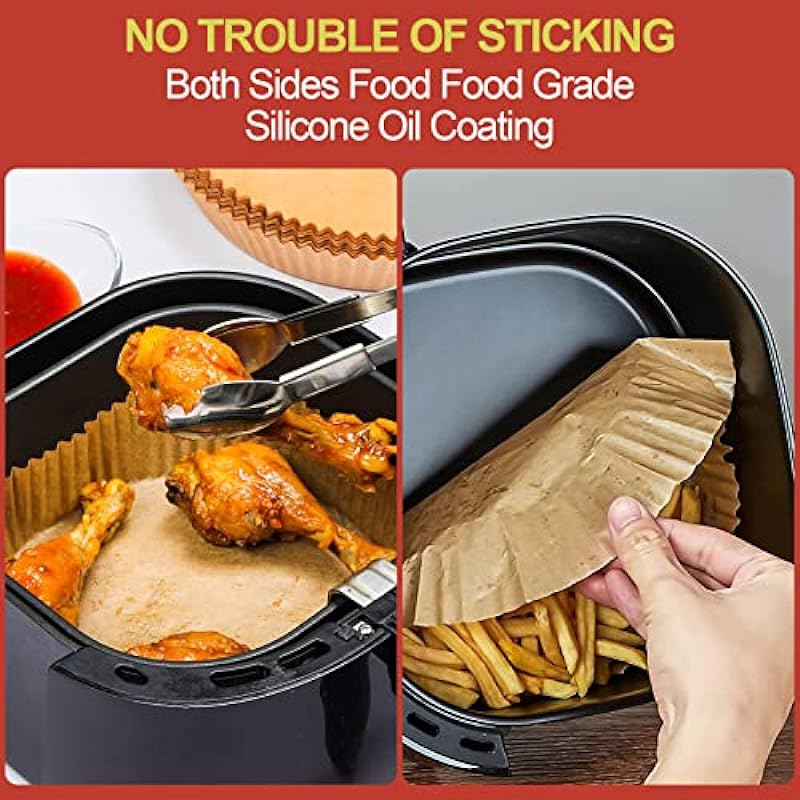 100pcs Air Fryer Disposable Paper Liner, Non-Stick Disposable Air Fryer Liners, Baking Paper for Air Fryer Oil-Proof, Water-Proof, Parchment for Baking Roasting Microwave,7.9 inch*6.3 inch