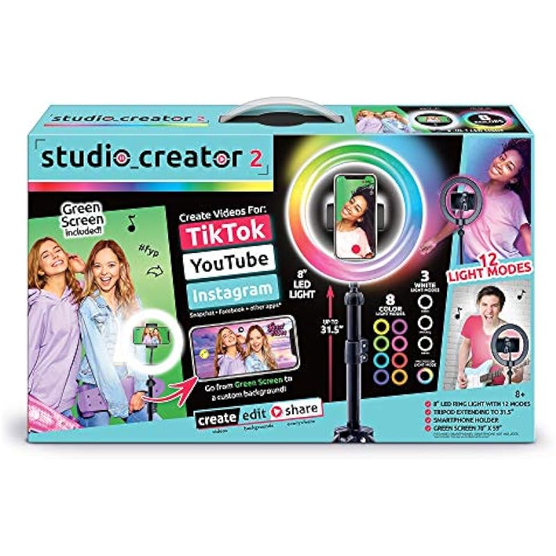Studio Creator 2 Influencer Video Creator Kit with Multi-Colour Ring Light and Green Screen