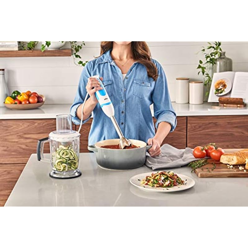 Braun MultiQuick Spiralizer and Hand Blender – MQ5064 – World’s First Technology – Variable Speed – Includes 3 cutting blades, 1 blending wand, 5 cup chopper and blender, White
