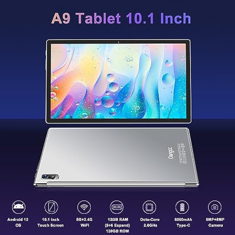 Oangcc Android 13 Tablet 10 Inch 2023 Latest with 12GB(6+6 Expand)+128GB Keyboard Mouse WiFi Bluetooth GPS 512GB Expand Support, Dual Camera & Speaker Computer Tablets PC – Gray