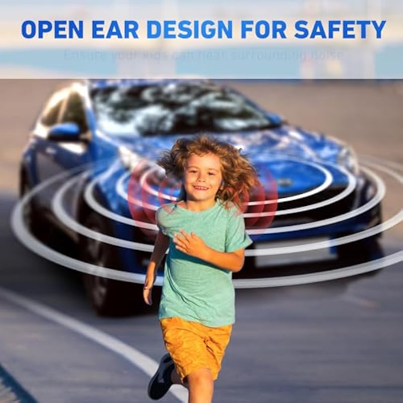 Mehomeli Kids Headphones, Bluetooth 5.2 Air Conduction Open Ear Headphones, 85dB Volume Limiting, Stereo Sound with Mic, IPX5 Waterproof, 10H Playtime, Perfect for School and Outdoor Activities-Blue