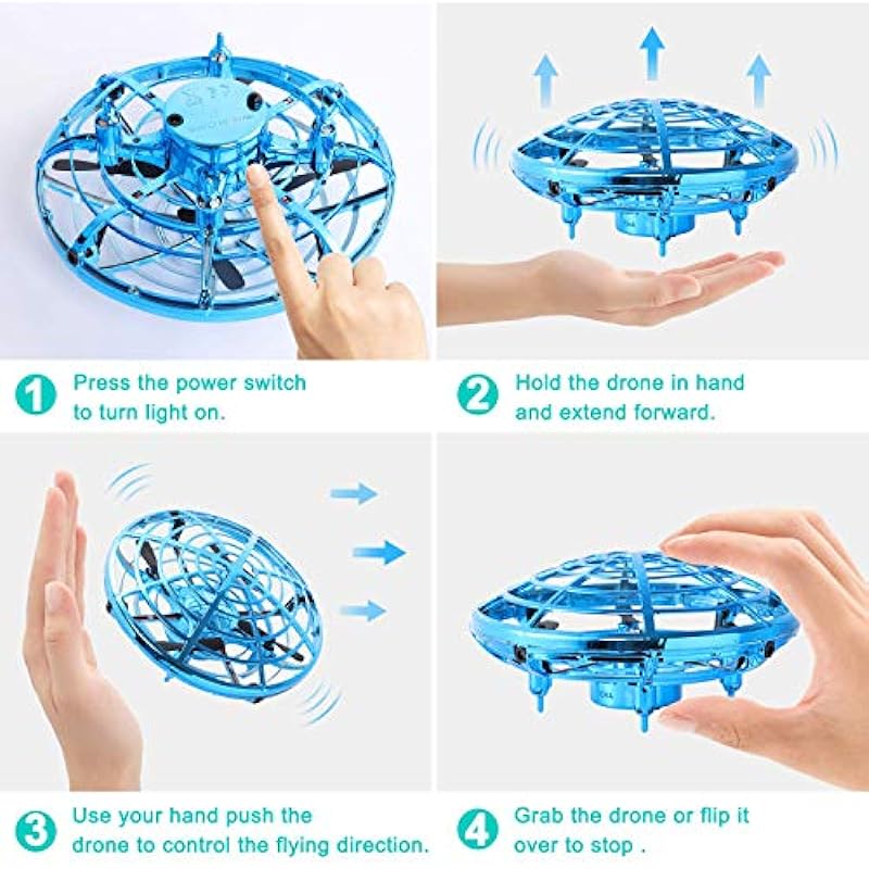 Flying Toy Mini Drone for Kid, Hand Controlled Flying Ball with LED Light, UFO Helicopter with 2 Speed, Easy Indoor Outdoor Levitation Drone with 360° Rotating Toy Gift for Boy Girls (Blue)