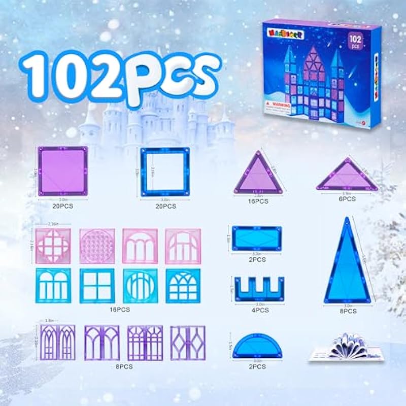 Magnetic Tiles Kids Toys, 102pcs Magnetic Building Blocks Set Construction Preschool Educational Toys, Compatible Magnet Toys Gifts for Toddlers, STEM Learning Toys for 3+ Year Old Boys and Girls
