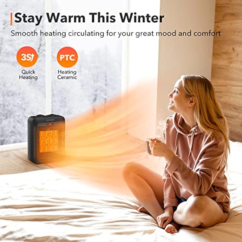 Portable Electric Space Heater 1500W/750W, Ceramic Room Heater with Tip-Over and Overheat Protection, Heat up 200 Square Feet in Seconds, Safe and Quiet for Office Home Room Desk Indoor Use (Black)