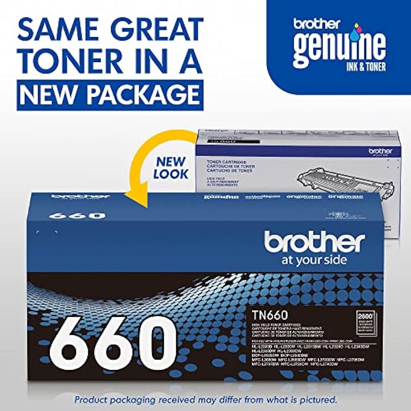 Brother Genuine High Yield Toner Cartridge, TN660, Replacement Black Toner, Page Yield Up to 2,600 Pages, 1 Pack
