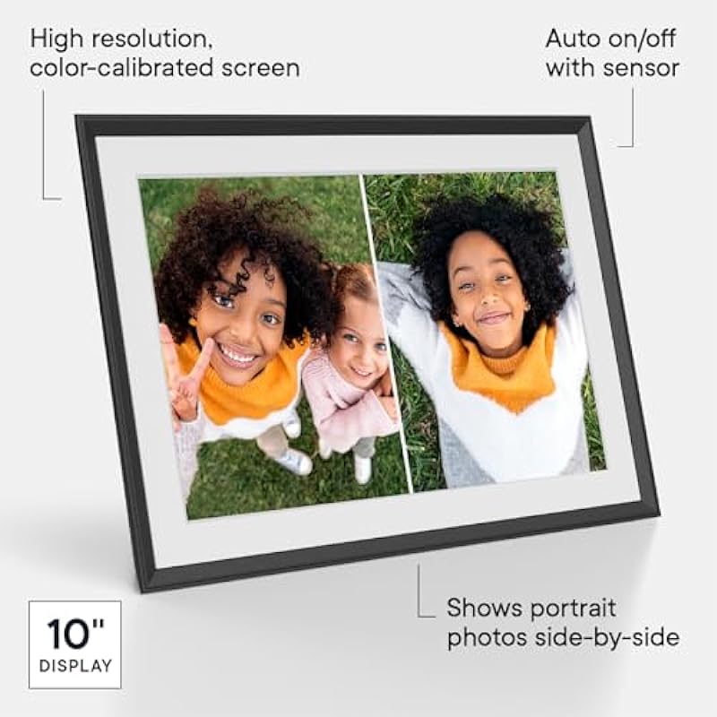 Aura Carver Mat WiFi Digital Picture Frame, 10.1”, Add Photos with Aura App, Free Unlimited Storage – Easy to Use – Plays Videos – The Best Digital Photo Frame – Gravel with White Mat