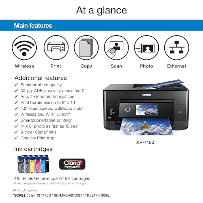 Epson Expression Premium Xp-7100 Wireless Color Photo Printer with Adf, Scanner and Copier