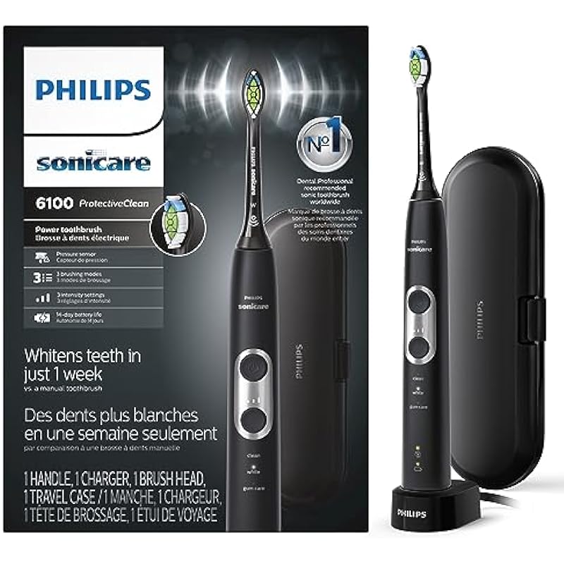 Philips Sonicare Protectiveclean 6100 Rechargeable Toothbrush, Black, Hx6870/41