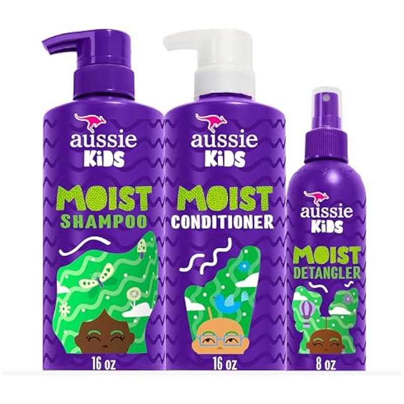Aussie Kids Sulfate Free Shampoo, Conditioner, and Detangler Bundle, Paraben Free (1,186 mL Total)
