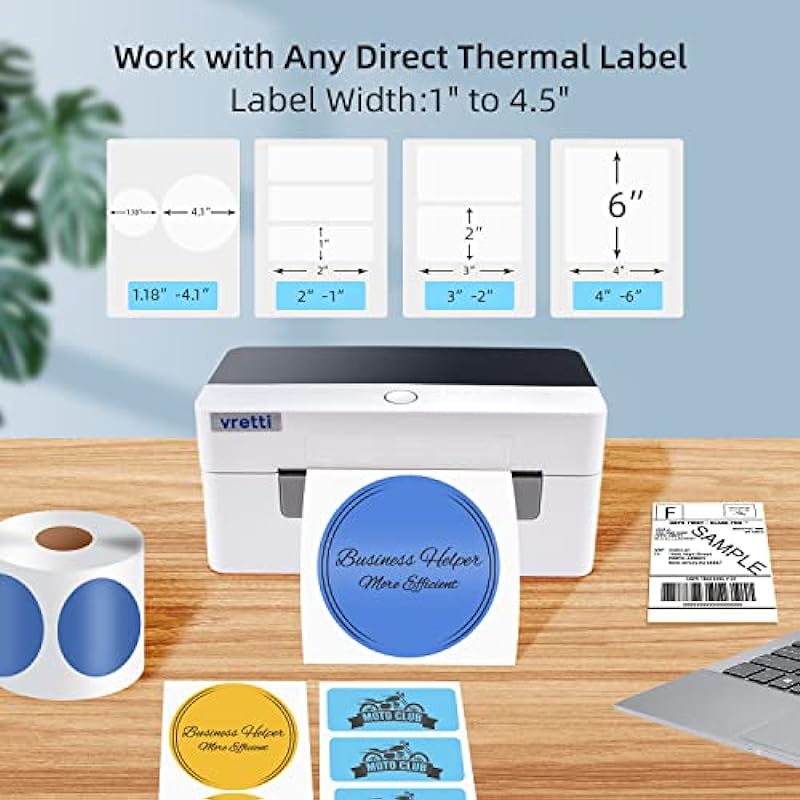 Thermal Label Printer, VRETTI Thermal Shipping Label Printer, 4×6 Label Printer for Small Business &Shipping Packages, Sticker Label Printer Compatible with Canada Post USPS Amazon Ebay
