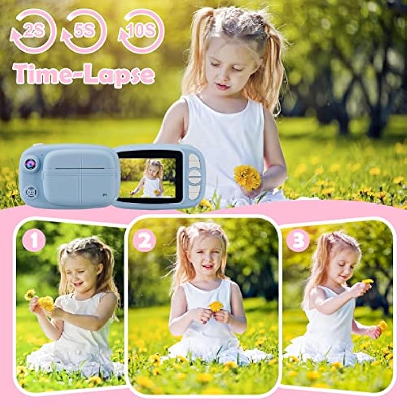 Kids Instant Camera, Mijiaowatch 12MP/1080P Video Kids Digital Instant Camera 3.5 Inch Zero Ink Print Cameras for Kids with 32GB Card, Photo Print Camera Kids Girls Toys Gift for Boys Age 3-14 (Blue)