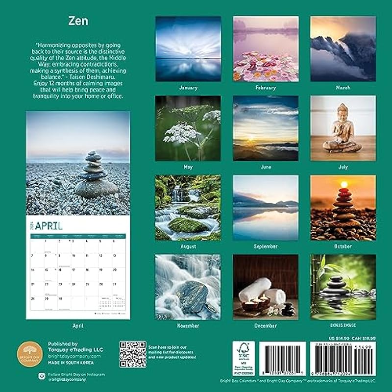 2024 Zen Monthly Wall Calendar by Bright Day, 12 x 12 Inch