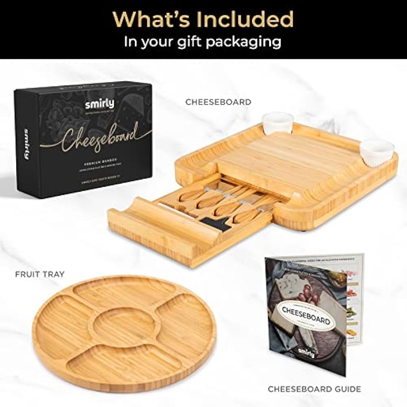 SMIRLY Charcuterie Boards Gift Set: Large Charcuterie Board Set, Bamboo Cheese Board Set – Unique Mothers Day Gifts for Mom – House Warming Gifts New Home, Wedding Gifts for Couple, Bridal Shower Gift