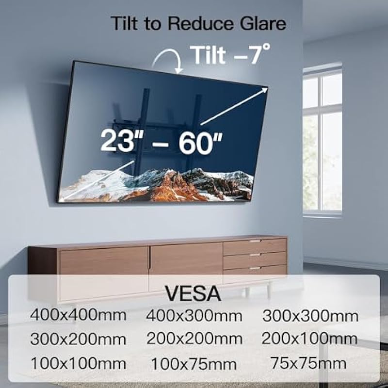 Tilting TV Wall Mount Bracket Low Profile for Most 23-60 Inch LED, LCD, OLED, QLED, 4K Flat Screen TVs up to 115lbs with VESA 400x400mm by PERLESMITH