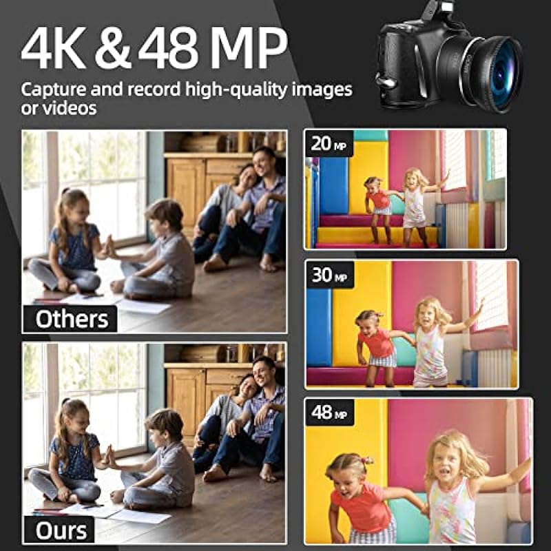 Mo Digital Camera 4K 48MP Vlogging Camera, Camera for Photography,32GB SD Card，16x Digital Zoom, 3.0 inch Screen,Compact Camera for Beginners,LK