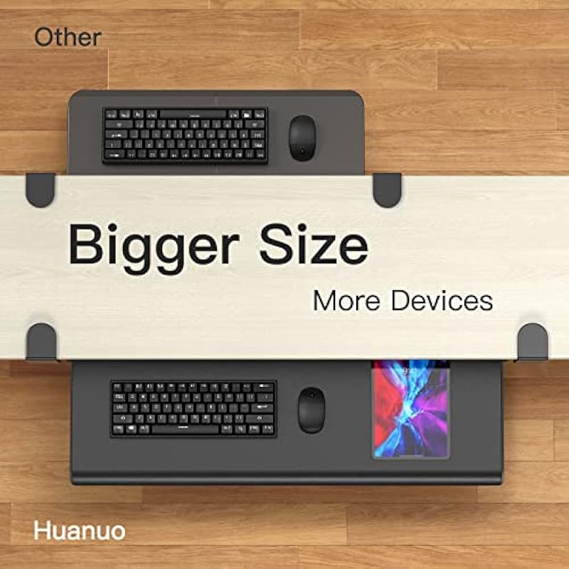 HUANUO Keyboard Tray 27 inch Large Size, Keyboard Tray Under Desk with C Clamp, Computer Keyboard Stand Slide Pull Out, No Screw into Desk, for Home or Office