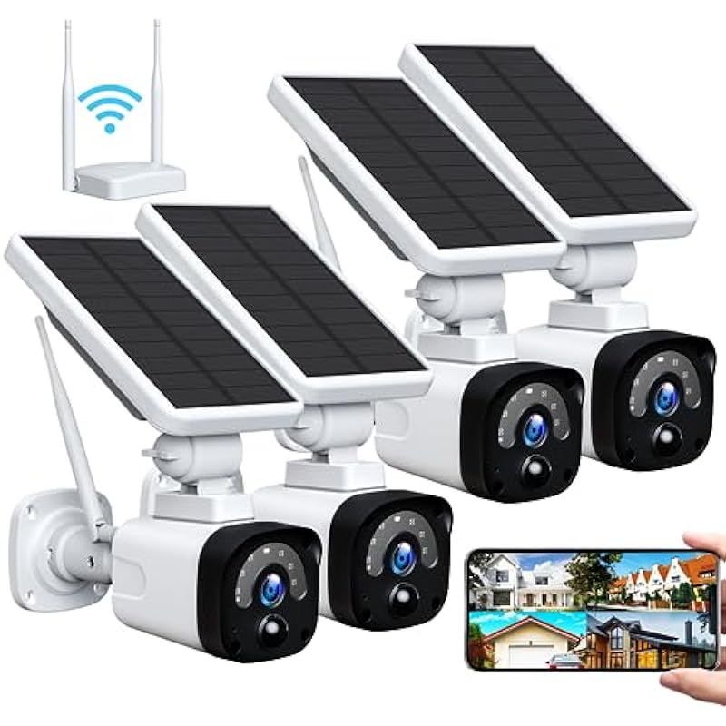 4MP Solar Wireless Security Camera System Outdoor, CAMBLINK Solar Power Security Camera Outdoor Wireless 4Pack with Base Station, PIR Motion Detection Two-Way Audio App Remote IP65 Waterproof SD/Cloud