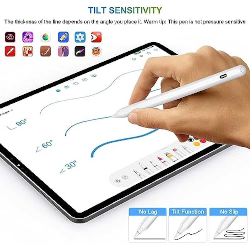 iPad Pencil 2nd Generation Magnetic Wireless Charging, Same as Apple Pencil 2nd Gen with Tilt & Palm Rejection, iPad Pen Compatible with iPad Air 3/4/5, iPad Mini 5/6, iPad 6-10 Gen, iPad Pro 11/12.9″