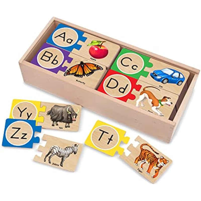 Melissa & Doug Self-Correcting Alphabet Wooden Puzzles With Storage Box (52 pcs) | ABC Puzzles, Wooden Alphabet Puzzle For Kids Ages 4+