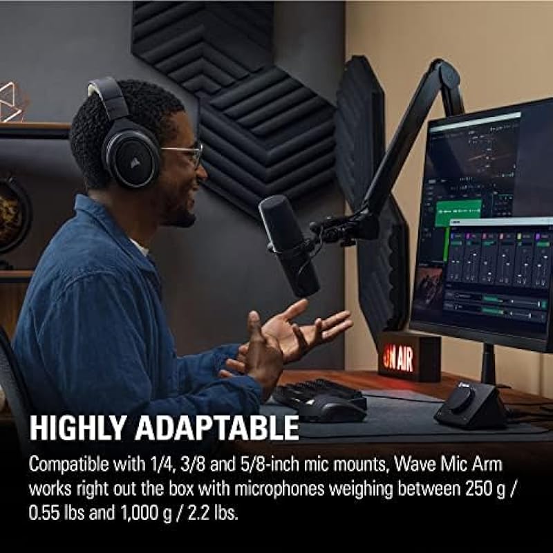 Elgato Wave Mic Arm – Premium Broadcasting Boom Arm with Cable Management Channels, Desk Clamp, 1/4″ Thread Adapters, Fully Adjustable, perfect for Podcasts, Streaming, Gaming, Home Office, Recording