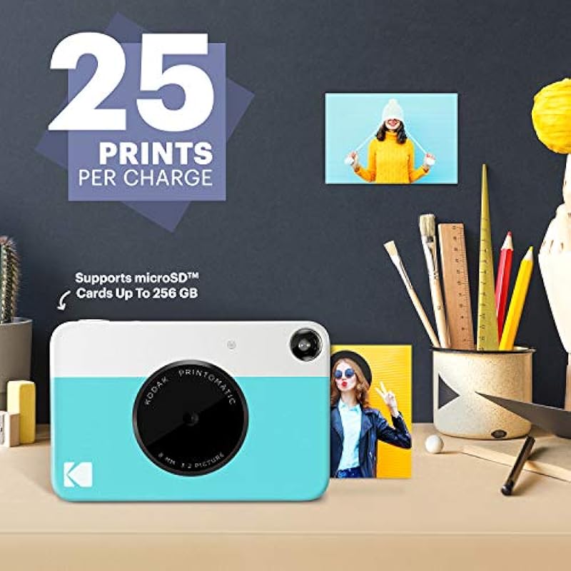 Kodak PRINTOMATIC Digital Instant Print Camera (Blue), Full Color Prints On Zink 2×3 Sticky-Backed Photo Paper – Print Memories Instantly