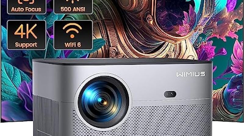 [Auto Focus/Keystone] Projector 4K with WiFi 6 and Bluetooth 5.2, 500 ANSI Lumens WiMiUS Native 1080P Outdoor Projector, 50% Zoom, Home 4K Projector Compatible with iOS/Android/HDMI/TV Stick