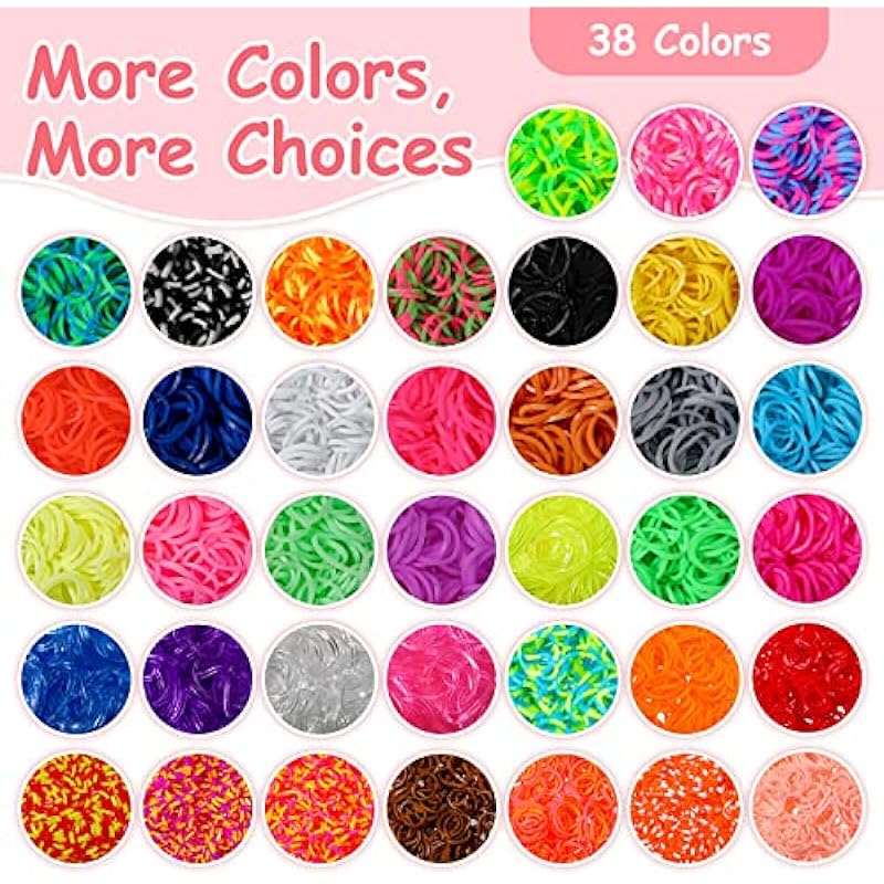 MUDO NEST 20000+ Loom Bracelet Kit, 38 Colors Rubber Bands Bracelet Making Kit, Elastic Bracelet Kit with 500 Clips, 250 Beads, 40 Charms all-in an Organizer Case Great Diy Gift for Kids Girls Boys