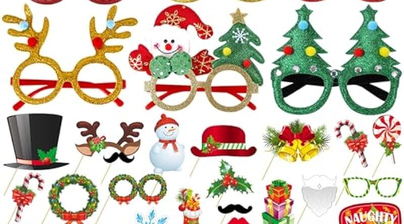 Dokeawo 35PCS Christmas Glasses Frame Christmas Photo Booth Props for Christmas Party Favors for Kids & Adults Party Supplies