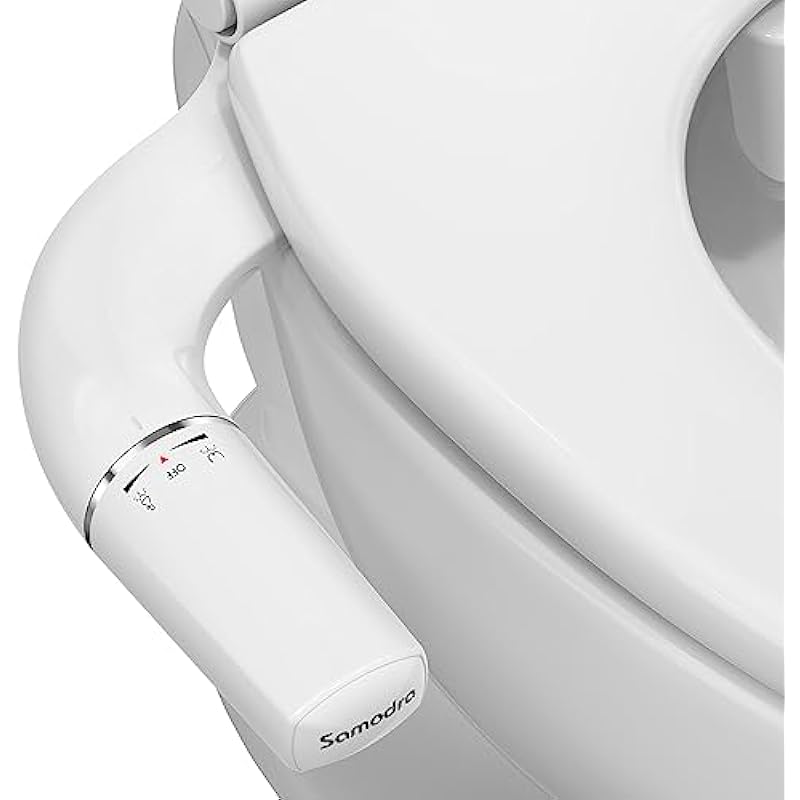 SAMODRA Ultra-Slim Bidet, Minimalist Bidet for Toilet with Non-Electric Dual Nozzle (Frontal & Rear Wash) Adjustable Water Pressure, Fresh Water Bidet Toilet Seat Attachment, Easy to Install