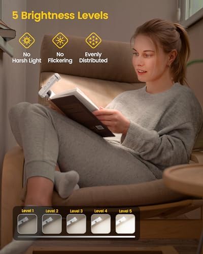 Glocusent Book Light for Reading in Bed, Portable Clip-on LED Reading Light, 3 Amber Colors & 5 Brightness Dimmable, USB Rechargeable, Portable & Long Lasting, Perfect for Book Worms, Kids