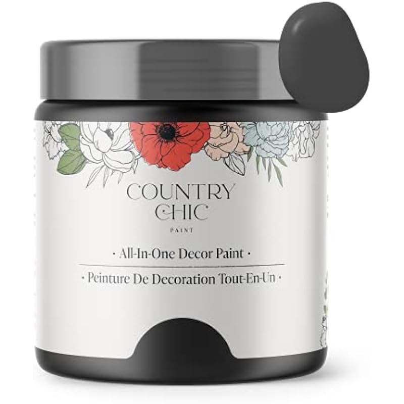 Country Chic Paint – Chalk Style All-in-One Paint for Furniture, Home Decor, Cabinets, Crafts, Eco-Friendly, Minimal Surface Prep, Multi-Surface Matte Paint – Liquorice [Black] – (4 oz)