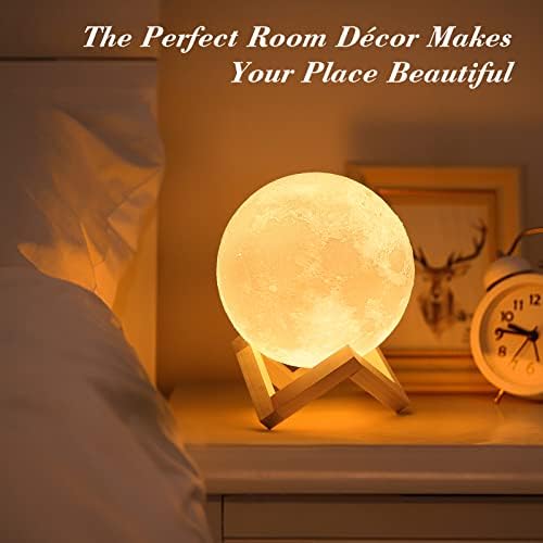 Mydethun Moon Lamp, 4.7 inch – 3D Printed Lunar Lamp – Moon Light – Night Lights for Kids Room, Women, Home Decor, Gifting – USB Charging – Touch Control Brightness – White & Yellow