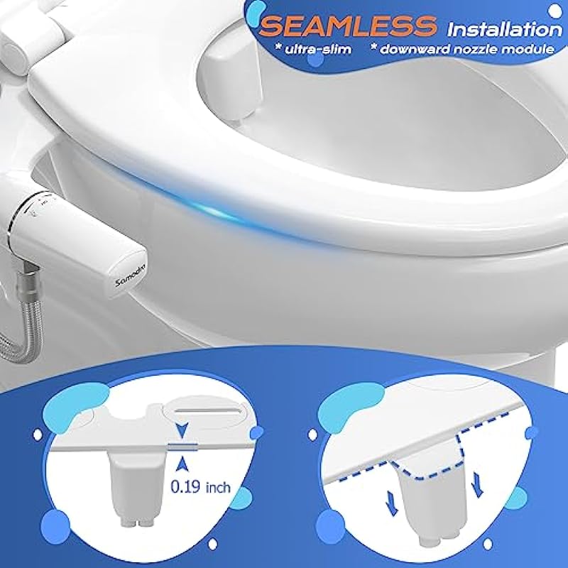 SAMODRA Ultra-Slim Bidet, Minimalist Bidet for Toilet with Non-Electric Dual Nozzle (Frontal & Rear Wash) Adjustable Water Pressure, Fresh Water Bidet Toilet Seat Attachment, Easy to Install