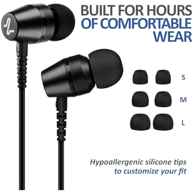 LUDOS OMNITONE Wired Earbuds in-Ear Headphones, Earphones with Microphone, 5 Years Warranty, Noise Isolation Corded for 3.5mm Jack Ear Buds for iPhone, iPad, Samsung, Computer, Laptop, Gaming, Sports