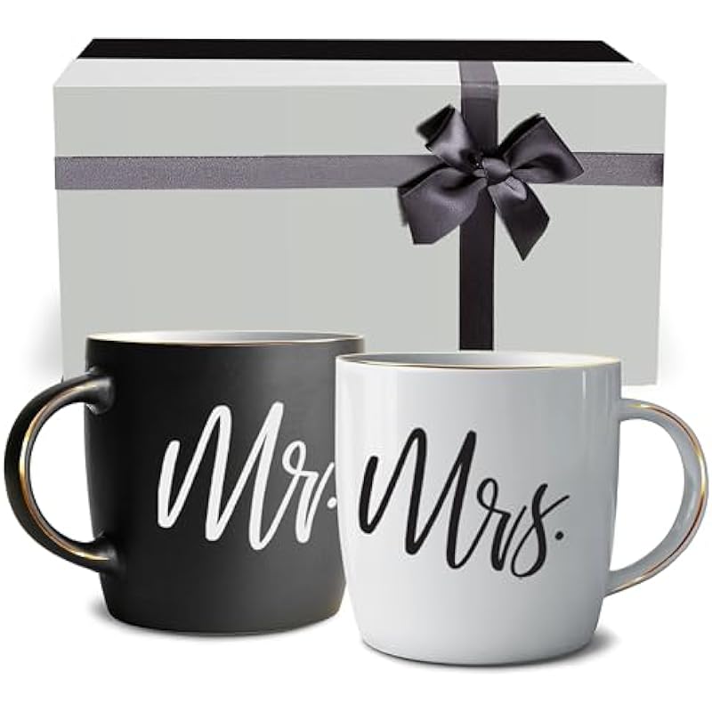 Triple Gifffted Couples Gifts for Christmas, Wedding Anniversary, Engagement – Valentines Day Mr and Mrs Coffee Mugs Gift for Couple, His & Hers, Men & Women, Bride & Groom, Newlywed, Him & Her