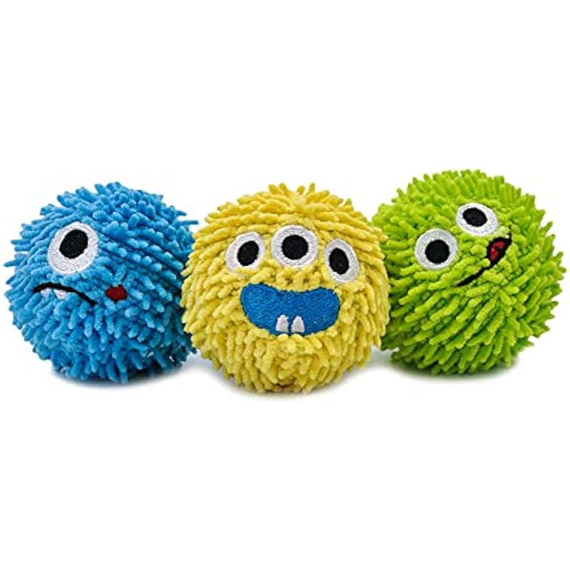 HugSmart Pet – Spiky Monster Dog Balls (3-Pack) | Plush Squeaky Ball for Dogs, Small, Medium Breeds ｜No Stuffing, Interactive Fetch, Squeaky Dog Toys for Aggressive Chewers, Designed in Canada